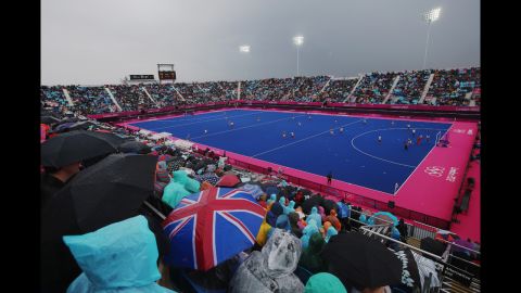 Pakistan and South Africa square off in a men's field hockey match at Riverbank Arena Hockey Centre in London.