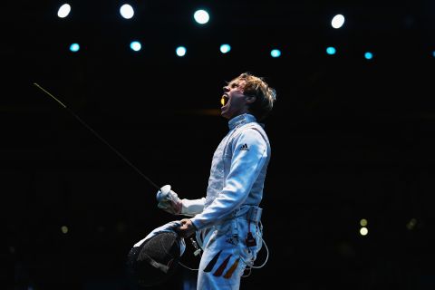Peter Joppich of Germany celebrates beating Alexey Cheremisinov of Russia during the men's foil team fencing quarterfinal. Check out photos of <a href="http://www.cnn.com/2012/08/06/worldsport/gallery/olympics-day-ten/index.html" target="_blank">Day 10 of the competition</a> from Monday, August 6.