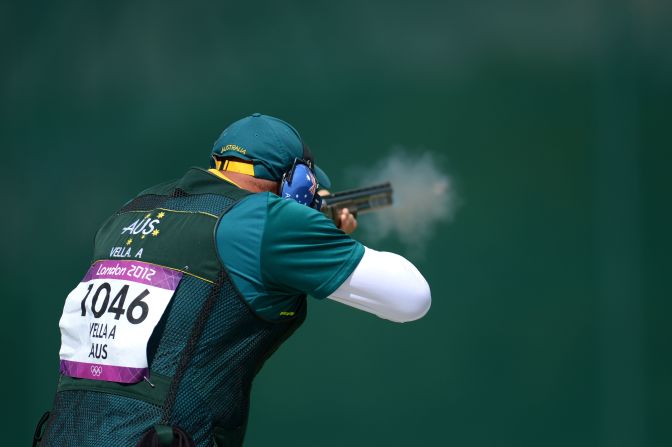Adam Vella of Australia takes part in the men's trap shooting qualifying Monday.