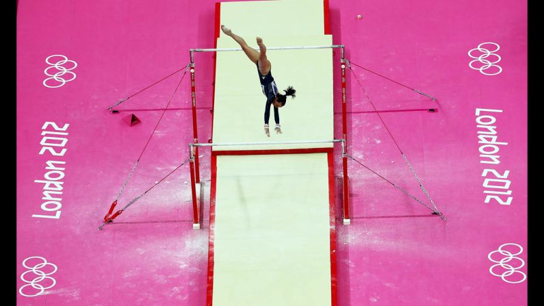 Elizabeth Tweddle of Great Britain competes in the women's uneven bars final.