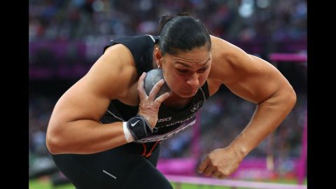 Valerie Adams of New Zealand competes in the women's shot put final.