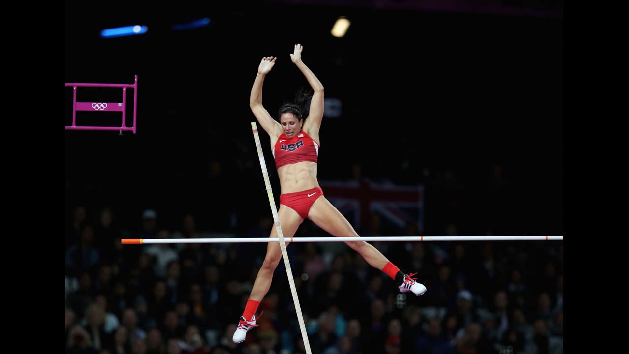 Jennifer Suhr of the United States competes in the women's pole vault final on Monday. Suhr won gold in the event. 