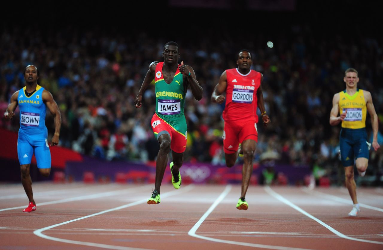 Kirani James of Grenada leads the field to win the men's 400-meter final.