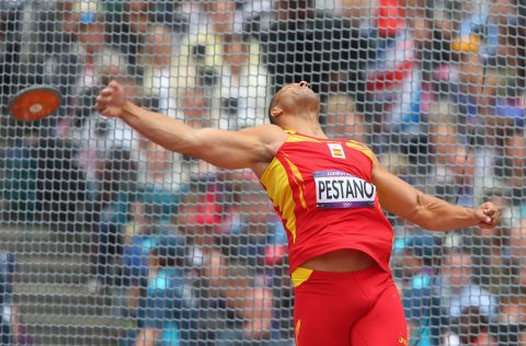 Mario Pestano of Spain competes in the men's discus throw qualification on Monday.