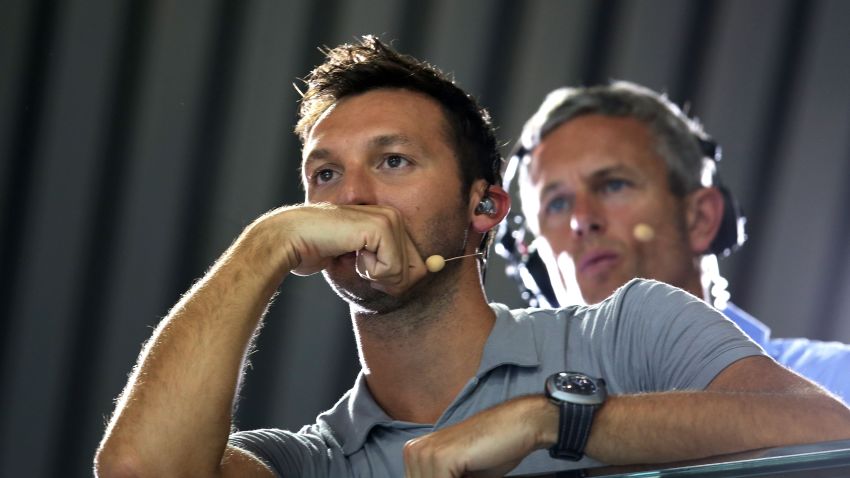 Former Australian Olympic swimmer Ian Thorpe watches swimming at the London 2012 Olympic Games on August 1, 2012.