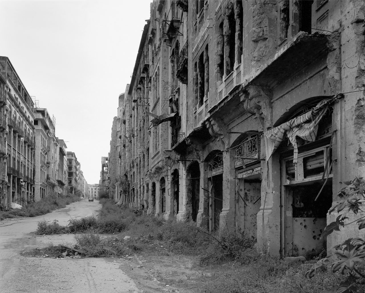 War-torn Beirut as it appeared in the aftermath of the civil war. The Beirut souks, historically the commercial heart of the city, have been rebuilt and now form the city's largest shopping area.
