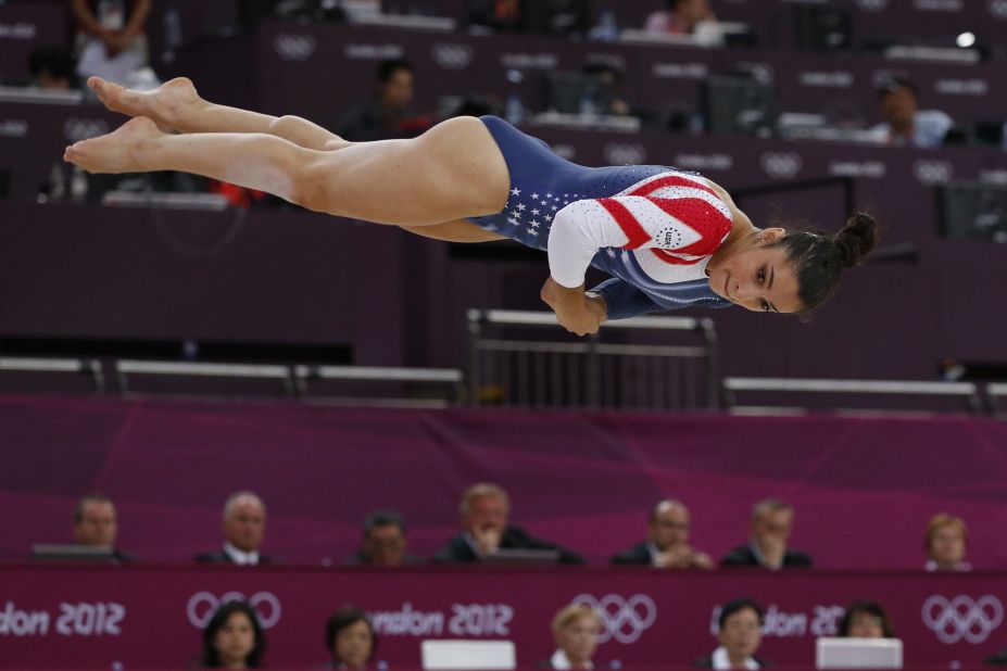 Alexandra Raisman goes airborne during the floor exercise final.