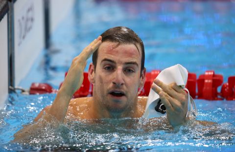 James Magnussen of Australia reacts after competing in the Men's 50m Freestyle heat 7 on August 2.
