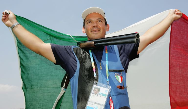 Italy's Giovanni Pellielo, 42, won Olympic medals for trap shooting in 2000, 2004 and 2008. He's back again to try his luck in London.