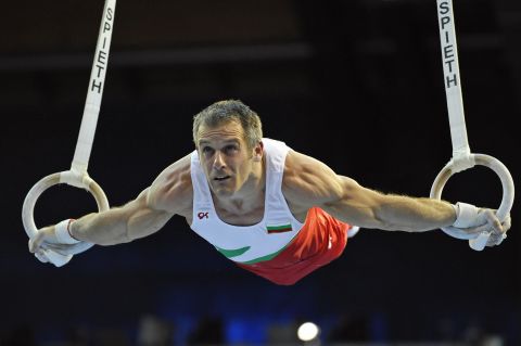 Bulgaria's "Silver Fox," Jordan Jovtchev, 39 (seen here in the 2008 European Men's Artistic Gymnastics Championships), specializes in rings and has competed in six Olympic games.