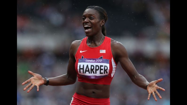 Dawn Harper of the United States competes in the women's 100-meter hurdles semifinals.