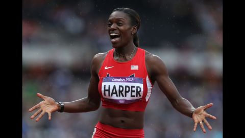 Dawn Harper of the United States competes in the women's 100-meter hurdles semifinals.