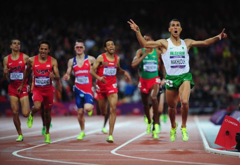 Taoufik Makhloufi of Algeria wins the gold in the men's 1500-meter final.