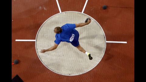 Estonia's Gerd Kanter competes in the men's discus throw final.