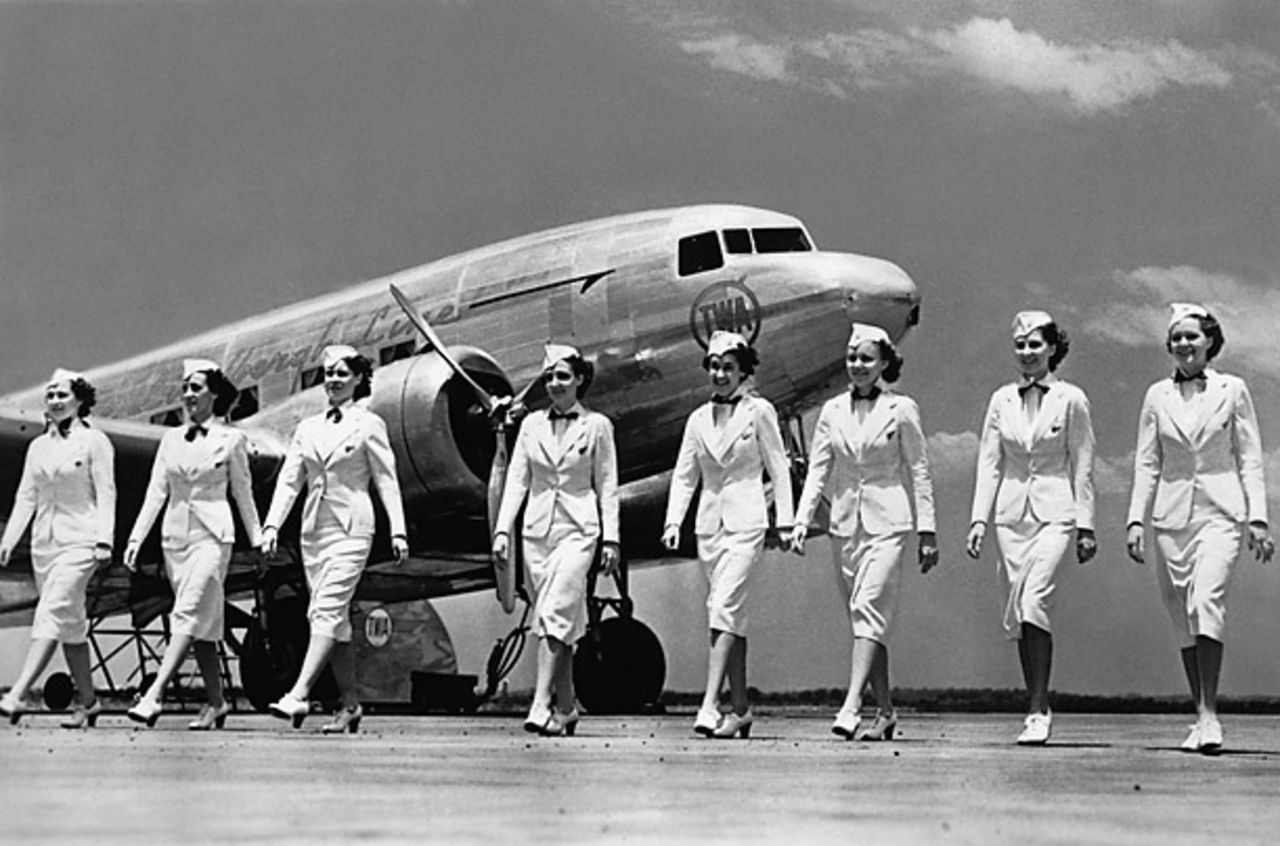 Transworld Airline flight attendants pose in the early years of passenger aviation. 