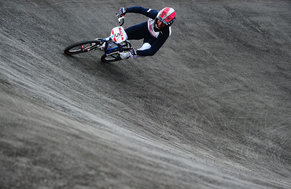 U.S. rider David Herman takes part in the BMX cycling seeding phase runs in Olympic Park.
