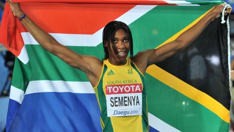 Caster Semenya celebrates taking silver at the IAAF World Championships in 2011. 
