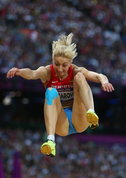 Anna Nazarova of Russia competes in the women's long jump final.