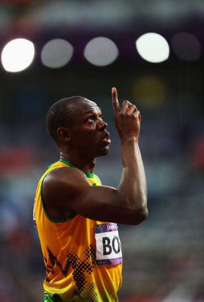 Usain Bolt of Jamaica celebrates after the men's 200-meter semifinals.