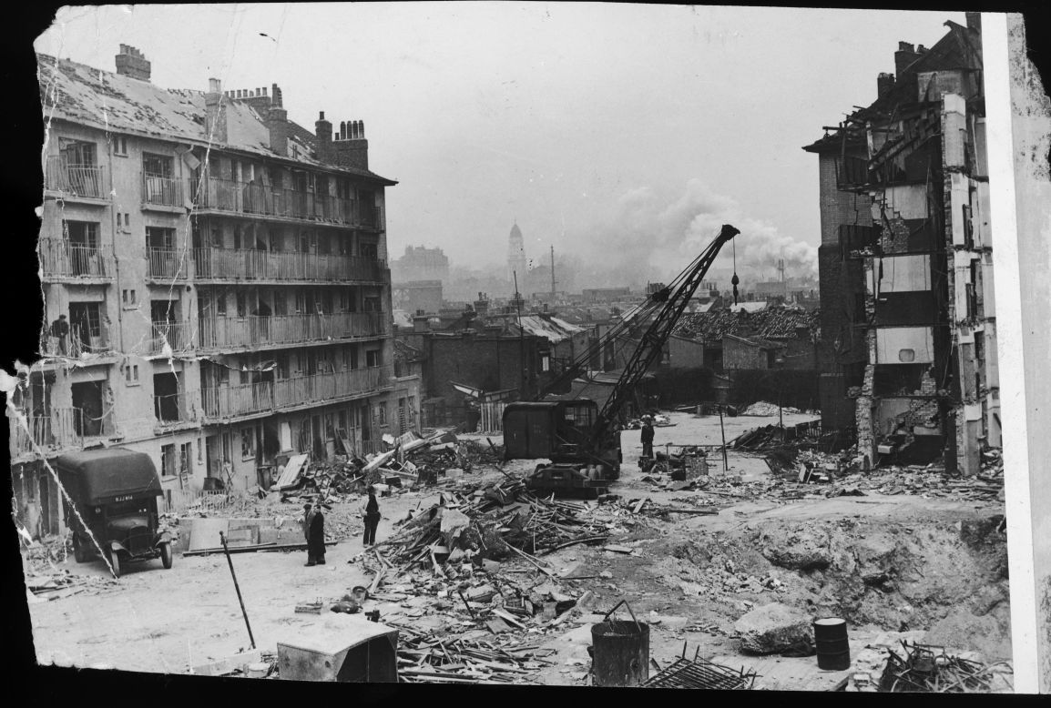 Hughes Mansions in Stepney, which was destroyed in March 1945, was the last London site to be hit by a bomb during World War Two. Towards the end of the war Germany had developed the V2, a rocket-powered missile fired from the European mainland which travelled at more than 3,000 mph. This attack killed 134 people, most of whom were Jewish (Getty Images).
