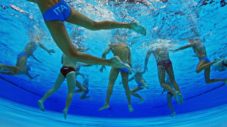 Stefano Tempesti of Italy saves a goal in the men's water polo quarterfinal match between Italy and Hungary.