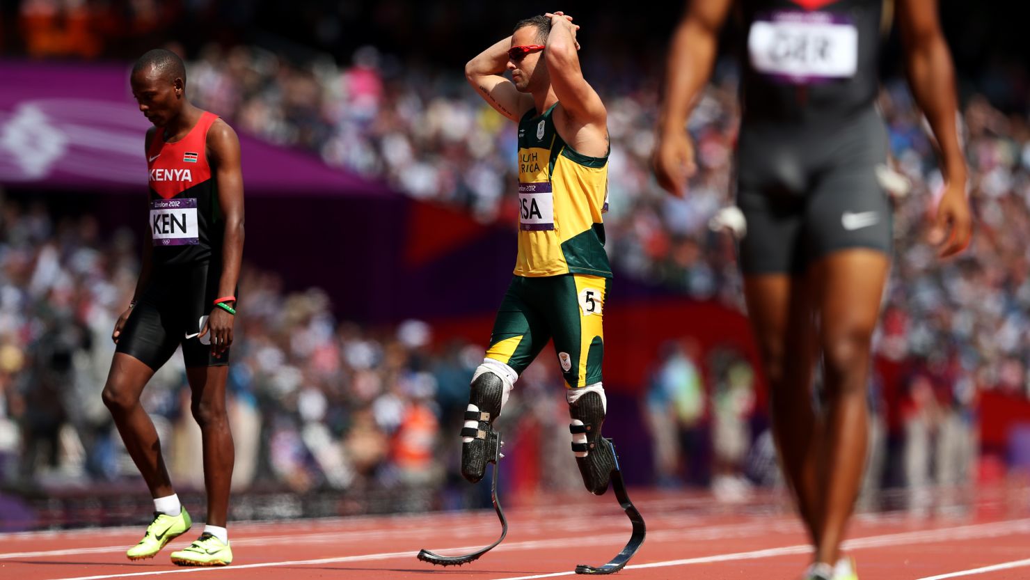 Oscar Pistorius pictured during the relay in the London 2012 Olympics.