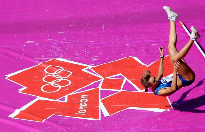 Estonia's Anna Iljustsenko competes in the women's high jump qualification.