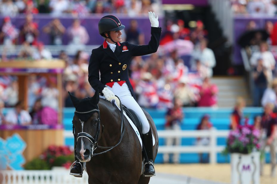 Charlotte Dujardin gave Great Britain three golds out of six on offer in equestrian events at London 2012 when she won the individual dressage on Valegro on August 9.