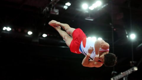 South Korean gymnast Yang Hak-seon competes in the Olympics men's vault final on Monday.