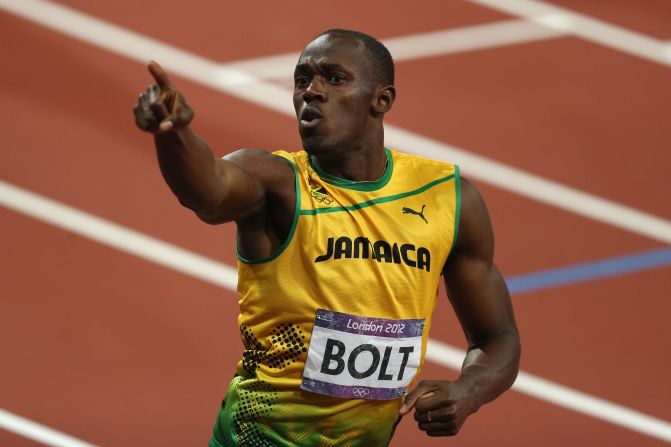 Usain Bolt of Jamaica celebrates after winning gold in the men's 200-meter final on Day 13 of the London 2012 Olympic Games. Hot on his heels, fellow Jamaican Yohan Blake came second. 