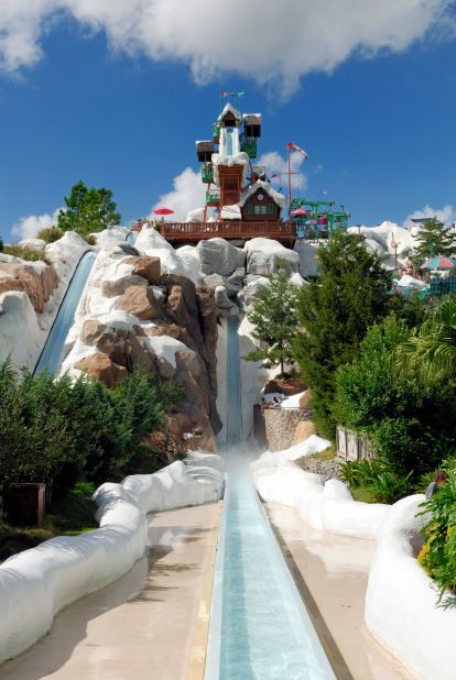 The first thing you see when you enter Blizzard Beach is 90-foot snowcapped Mount Gushmore, the world's most photographed faux-mountain and home to one of the fastest free-fall speed slides, Summit Plummet.