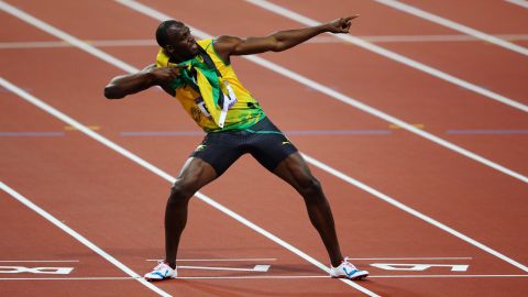 Usain Bolt of Jamaica celebrates after winning gold in the men's 200-meter final.