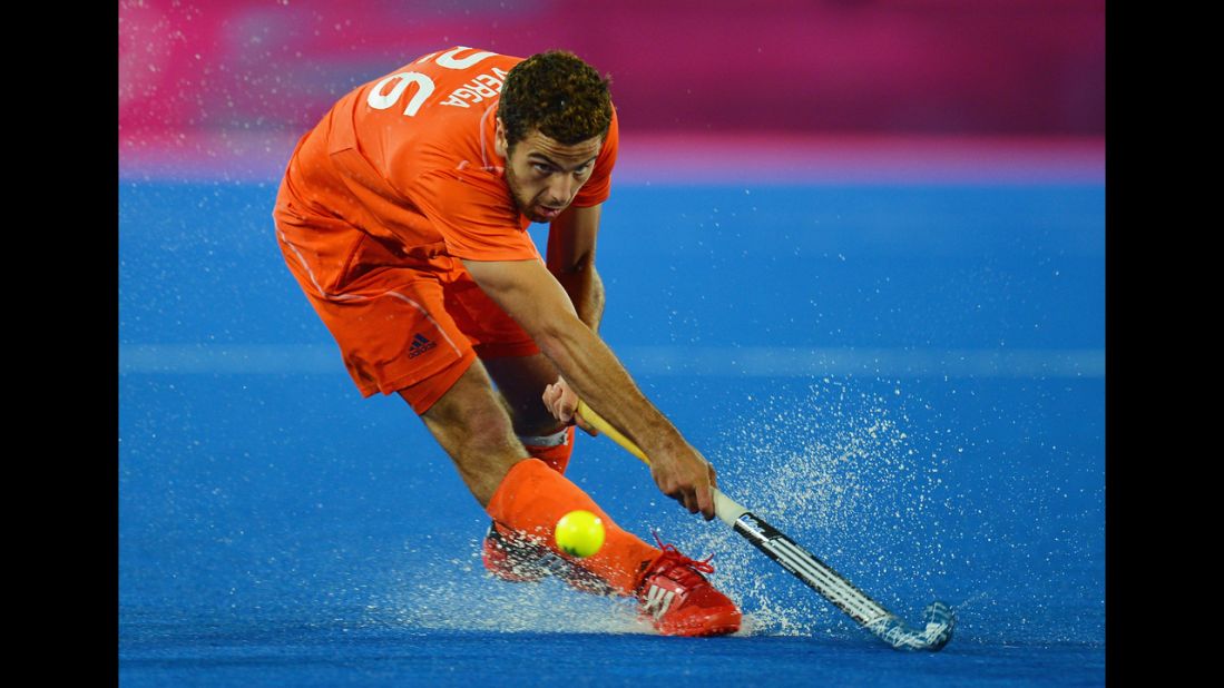 Valentin Verga of the Netherlands competes during the men's field hockey semifinal match with Great Britain.