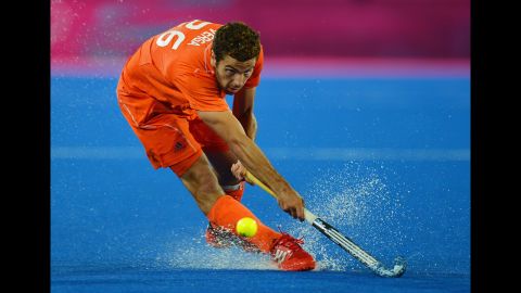 Valentin Verga of the Netherlands competes during the men's field hockey semifinal match with Great Britain.