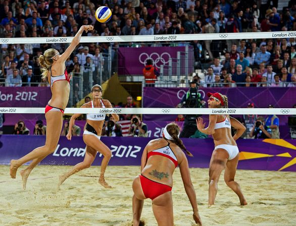 The women's beach volleyball final was contested by two teams both representing Team USA, with Misty May-Treanor and Kerri Walsh Jennings winning a third consecutive Olympic gold medal against compatriots April Ross and Jennifer Kessy.