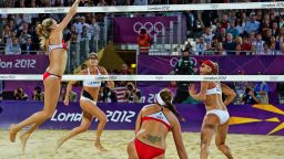 The women's beach volleyball final was contested by two teams both representing Team USA, with Misty May-Treanor and Kerri Walsh Jennings winning a third consecutive Olympic gold medal against compatriots April Ross and Jennifer Kessy.