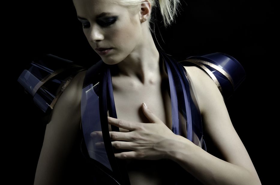 Intimacy is "a high-tech fashion project exploring the relation between intimacy and technology," according to its creators. The dress is made out of opaque smart foils that become increasingly transparent based on the wearer's heart rate, which varies depending on "close personal interactions."