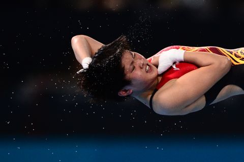 China's Chen Ruolin competes in the women's 10-meter platform semifinals diving event.