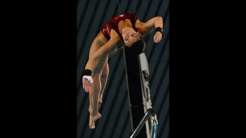 Canada's Meaghan Benfeito competes in the women's 10-meter platform semifinals.