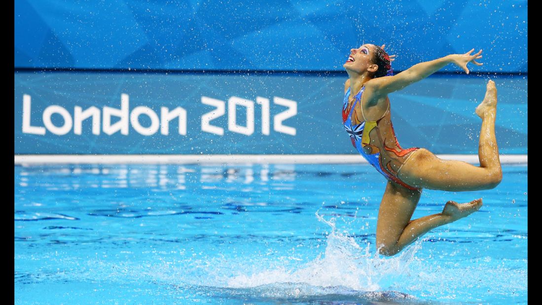 Australia competes in the women's team synchronized swimming free routine final.