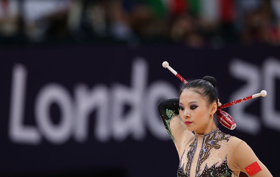 Chinese gymnast Senyue Deng performs during the rhythmic gymnastics individual all-around competition.