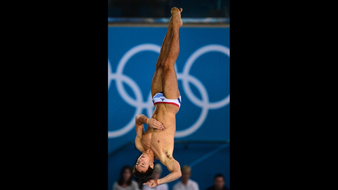 Britain's Thomas Daley competes in the men's 10-meter platform preliminary round during the diving event.