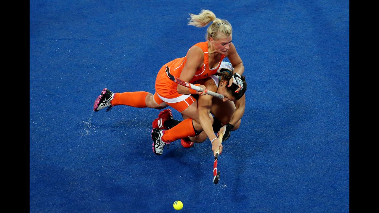 The Netherlands' Sophie Polkamp, top, is angling for a tryout in the NHL.