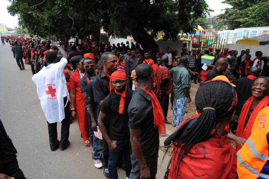 Thousands of Ghanaians wearing their traditional black garb and red tops paid respects to their late president. Part of a former British colony, Ghana was among the first African countries to gain independence, in 1957.