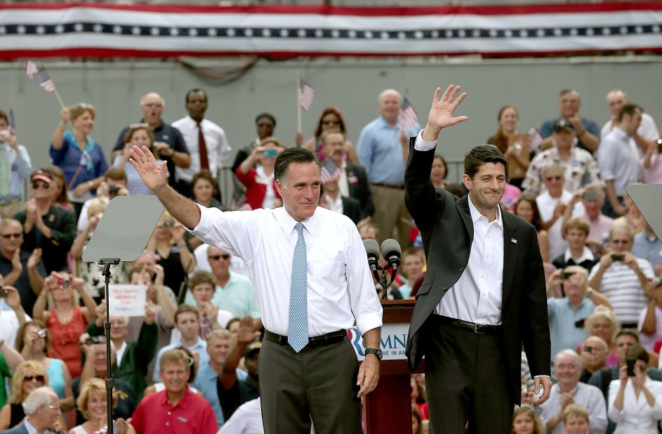 Mitt Romney, left, announces Rep. Paul Ryan as his running mate.