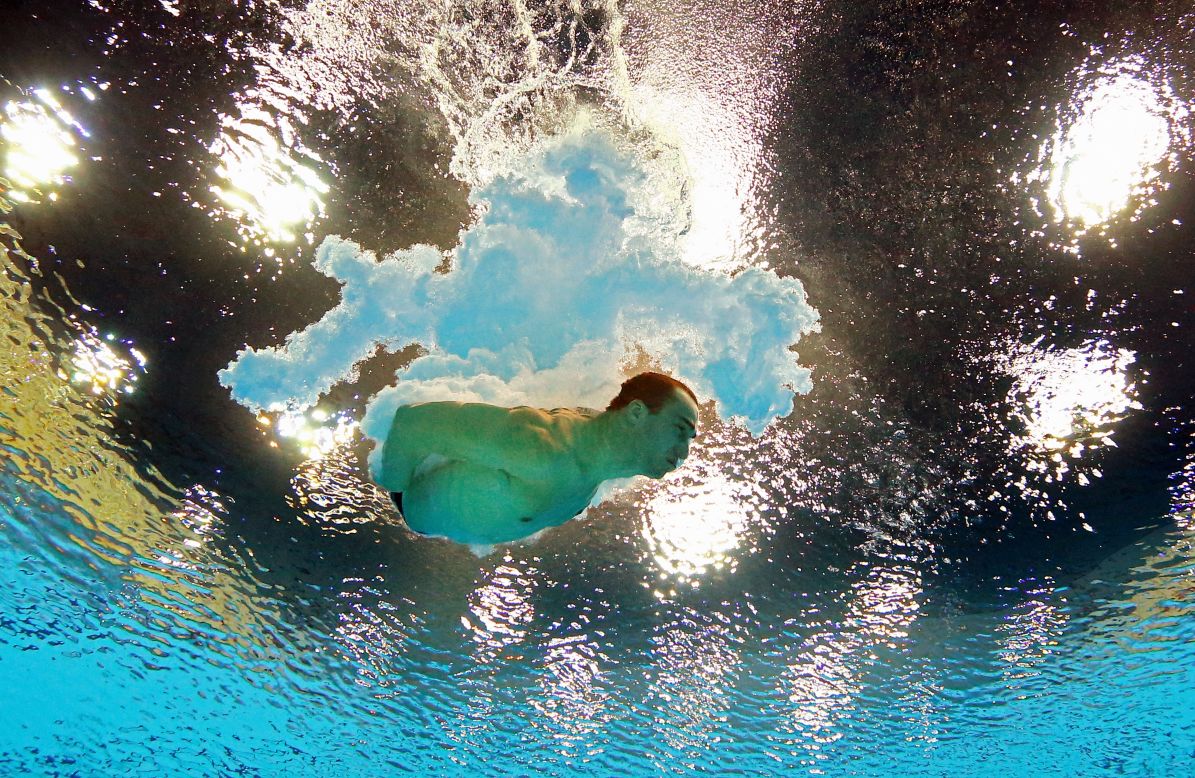 Canada's Riley McCormick competes in the men's platform diving semifinal.