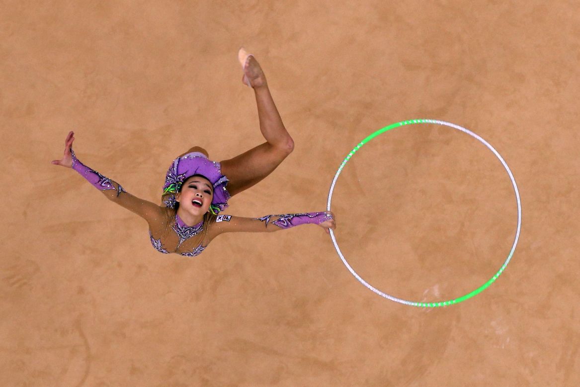 South Korea's Yeon Jae Son of competes during the individual all-around rhythmic gymnastics final.