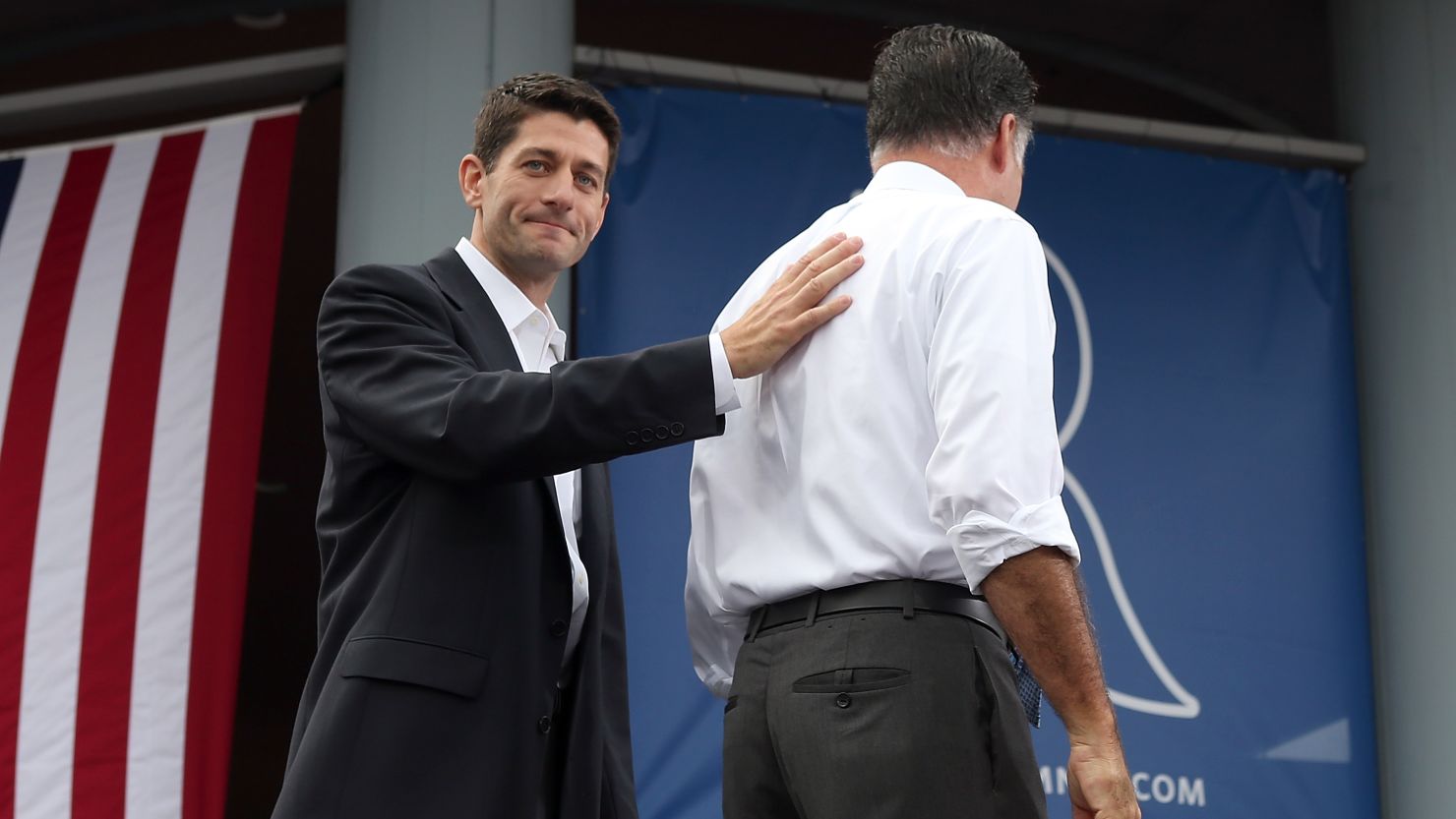 U.S. Rep. Paul Ryan with  Mitt Romney during the announcement in Norfolk, Virginia  of Ryan as Romney's running mate.
