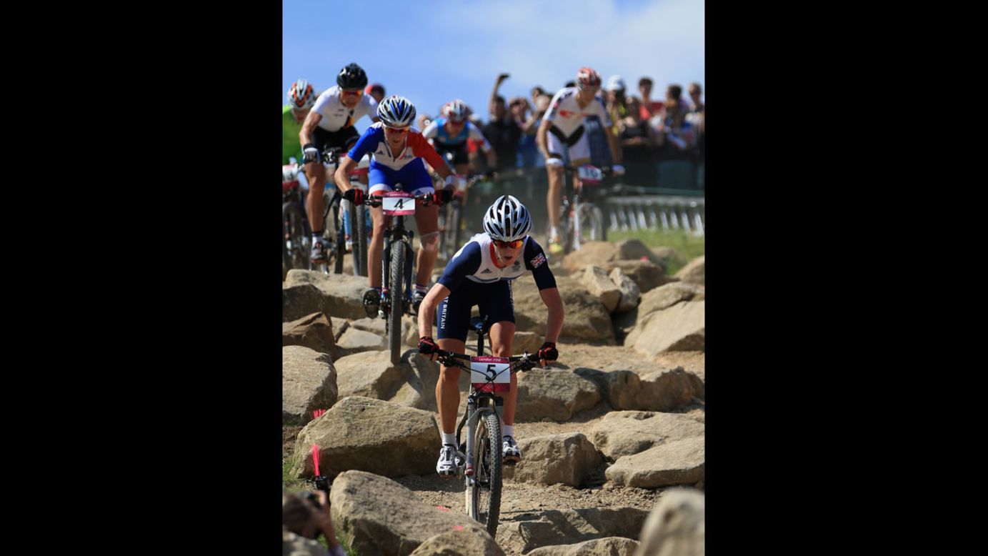 British cyclist Annie Last competes in the women's cross-country mountain bike race.