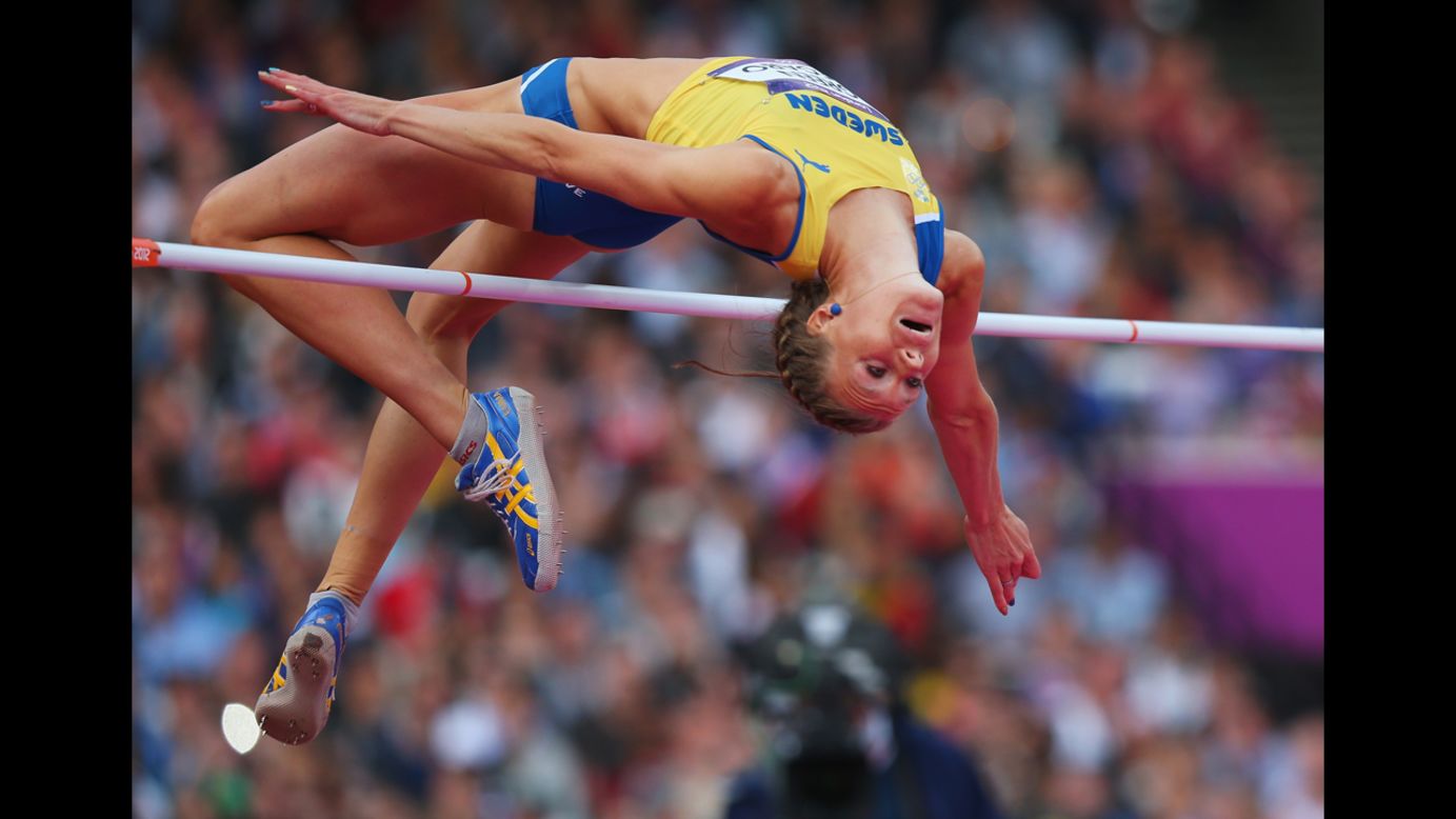 Emma Green Tregaro of Sweden competes during the women's high jump final.